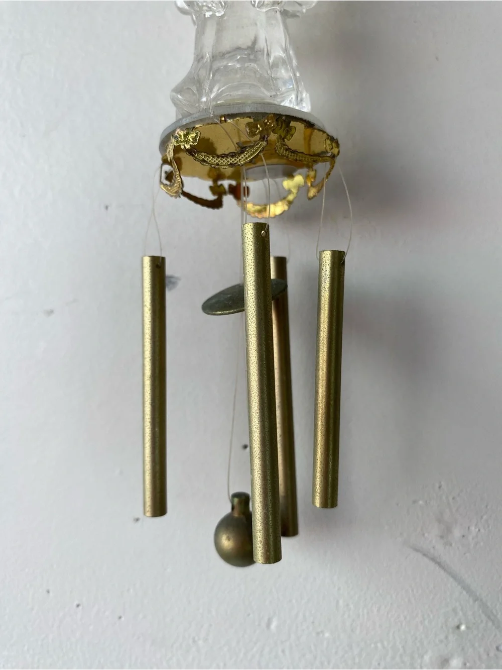 Vintage Clear Acrylic Praying Angel Mini Wind Chime Brass Tubes Y2K